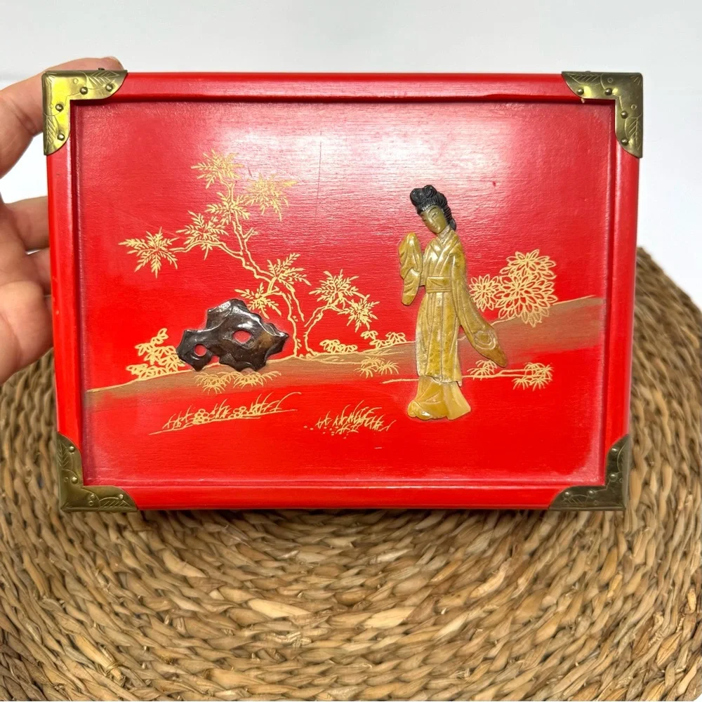 Asian themed wooden jewelry box, vintage, NWOT